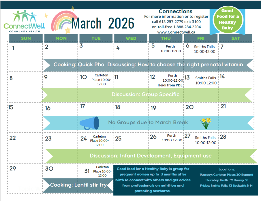March 2026 - Good Food for a Healthy Baby calendar
